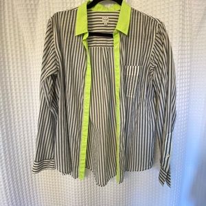 Madewell striped blouse with neon collar
